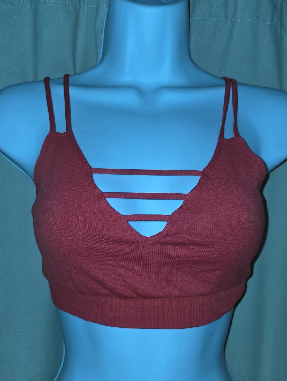 Nikibiki Strappy V-Neck Ribbed Bralette in Tomato Red